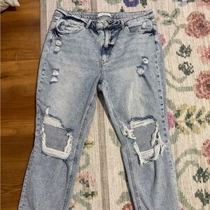 Lovervet Distressed Light Blue Women's Cropped Straight Jeans